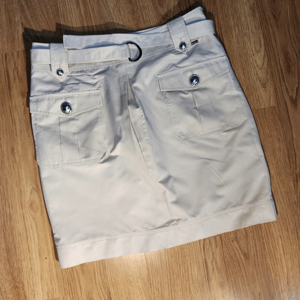 St. John Cream Cargo Skirt with Textured Cotton Blend